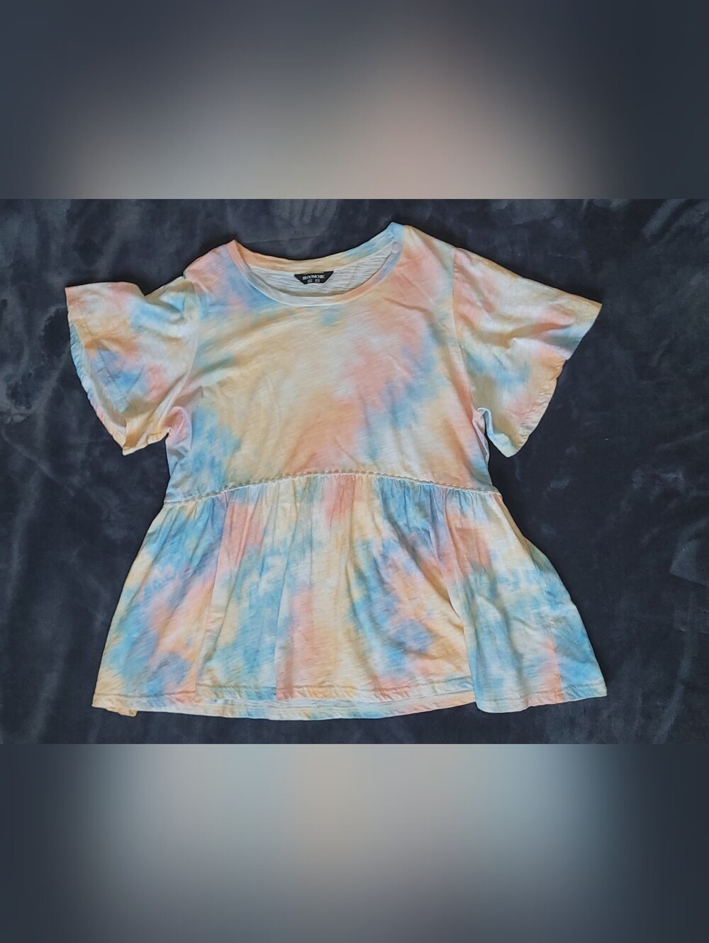 Tie-Dye Peplum Tee Pastel Blue & Peach - Bloomchic Size 12, Cotton, Short Sleeve